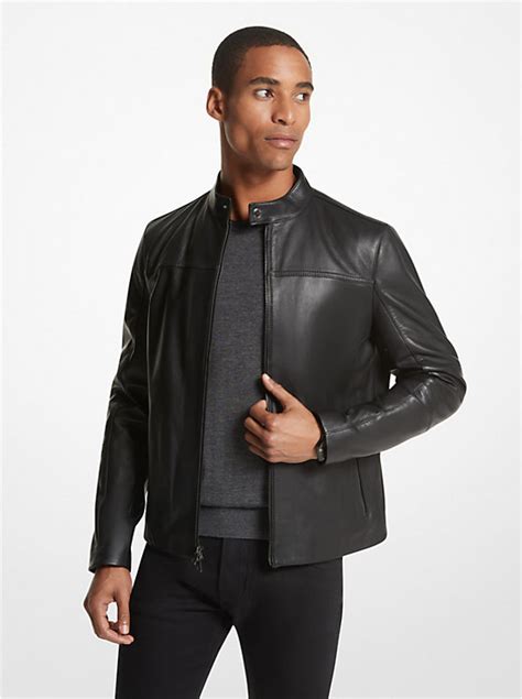 michael kors lightweight nylon racer jacket black|Michael Kors leather jacket sale.